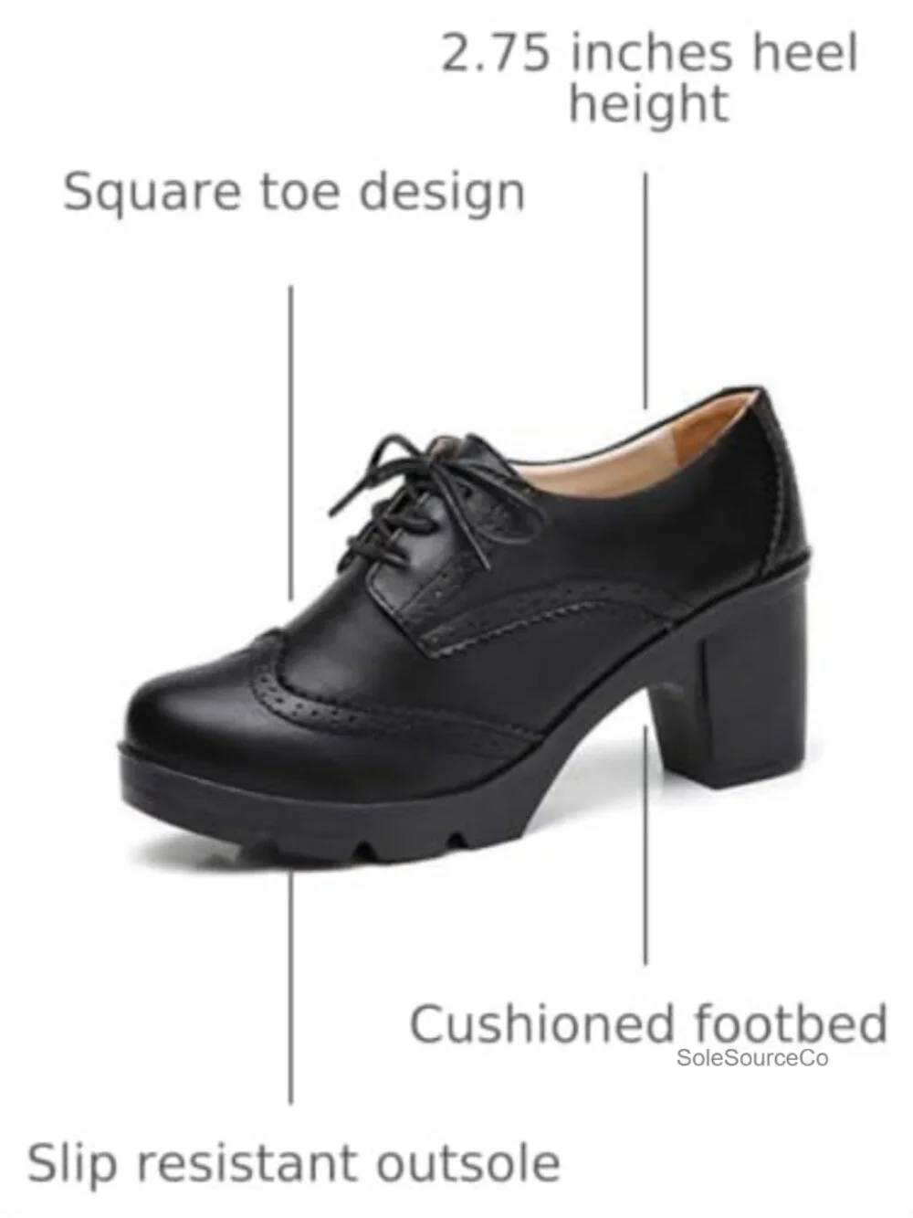 Women's T-Strap Platform Mid-Heel Square Toe Oxfords Dress Shoes Faux Leather